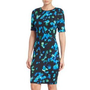 Andrew Marc Blue Floral Print Sheath Dress